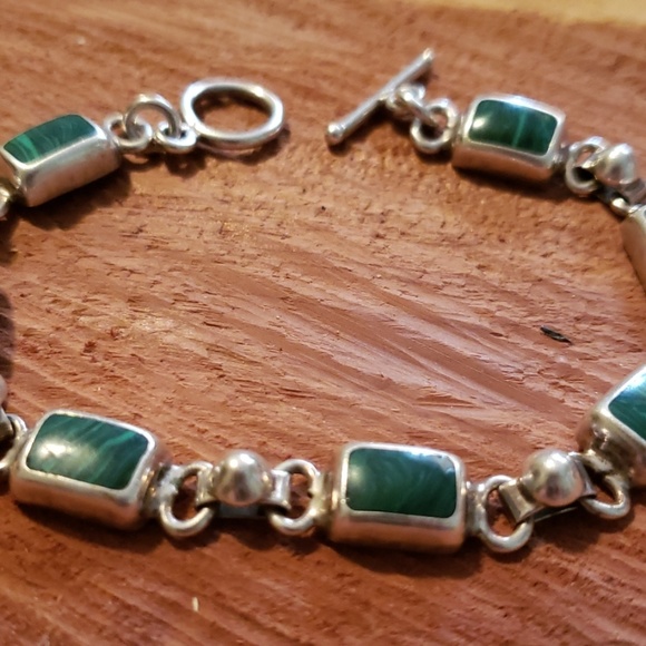 Vtg. Taxco Malachite link bracelet - Picture 2 of 5